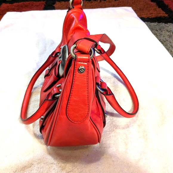 Francesco Biasia Handbag Purse Satchel - Calf Leather - Coral Color- Ex Cond - Picture 9 of 14